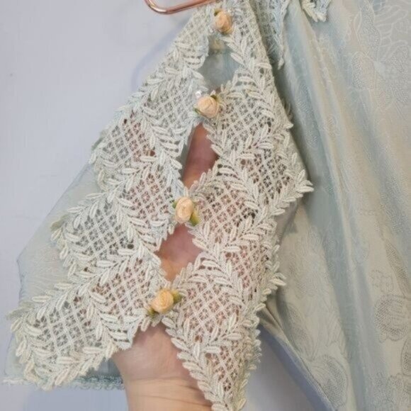 Vintage Carol Peretz 100% Silk Floral Lace Shoulder Hem Midi Maxi Dress - Picture 10 of 13